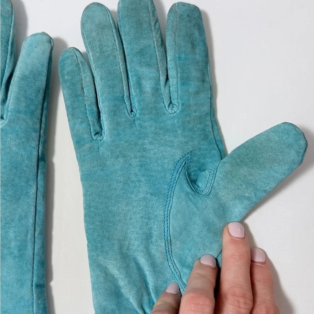 Suede Gloves Bright Aqua Teal SM